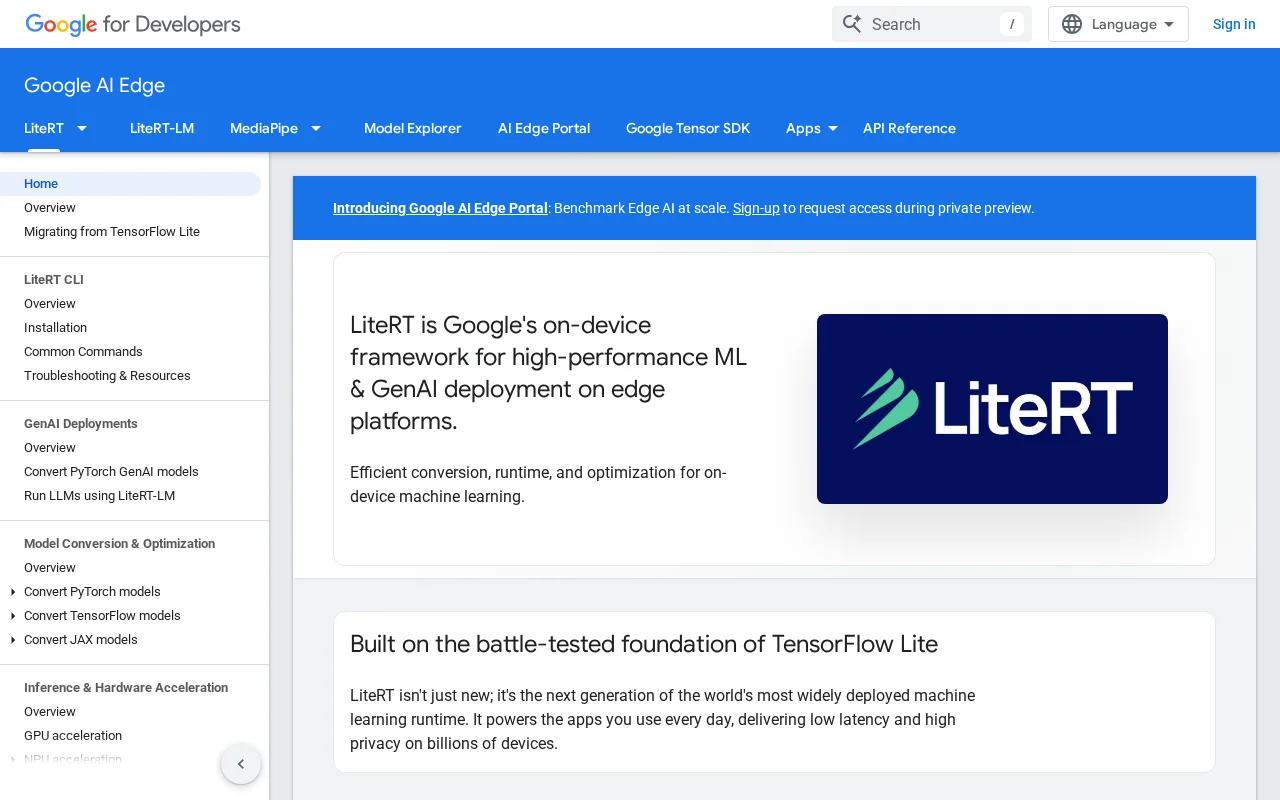 LiteRT (TensorFlow Lite) — preview